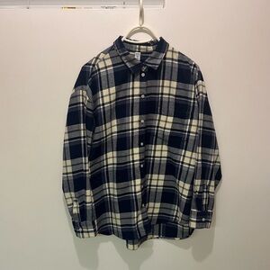 2/$20 - Navy and Light Cream Checkered Plaid Flannel Button Down Shirt - XL